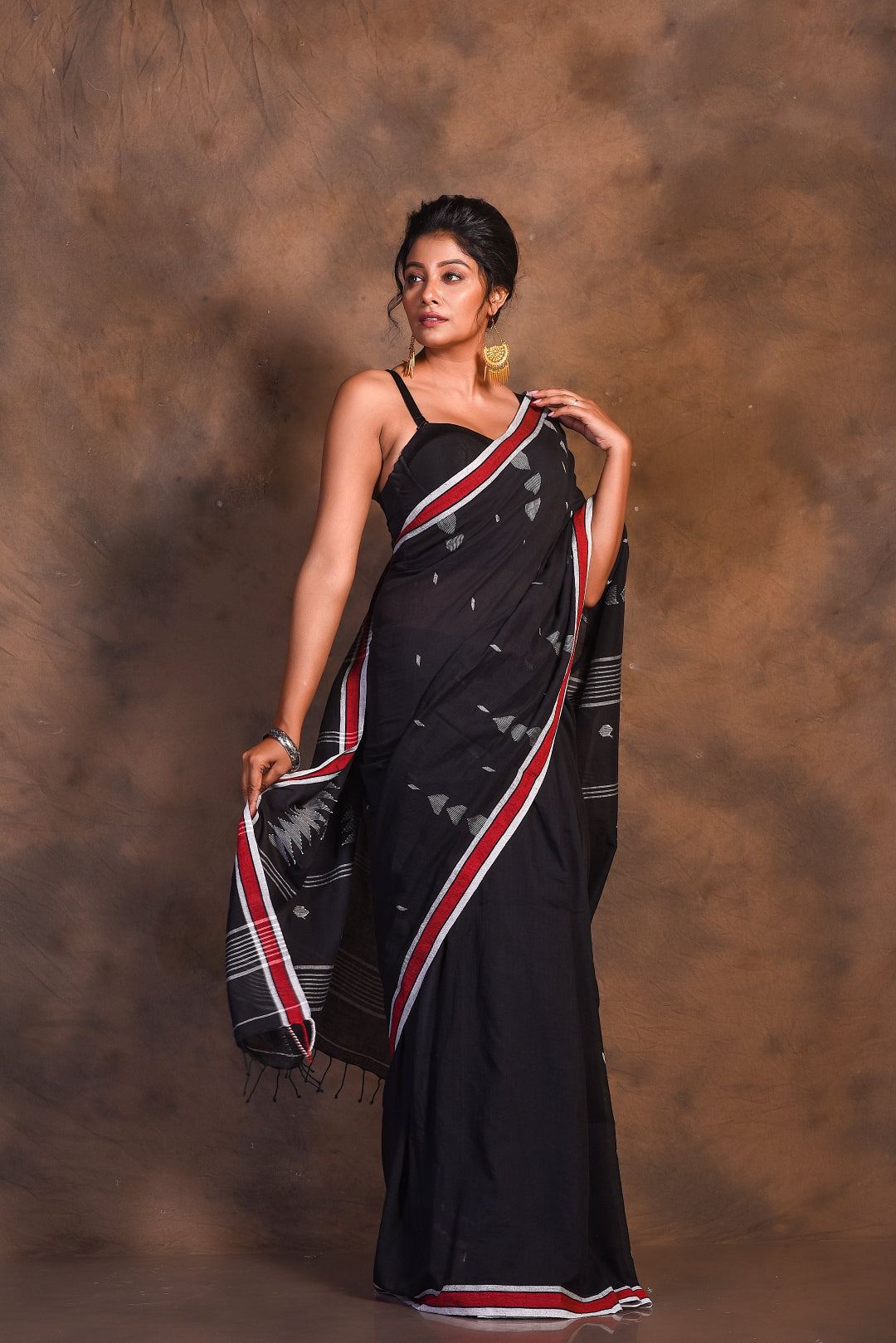 Black Pure Cotton Jamdani Handloom Saree