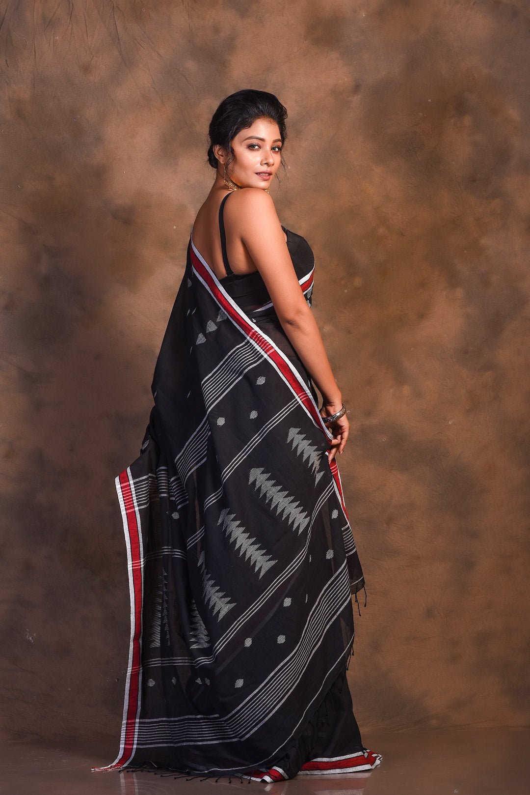 Black Pure Cotton Jamdani Handloom Saree