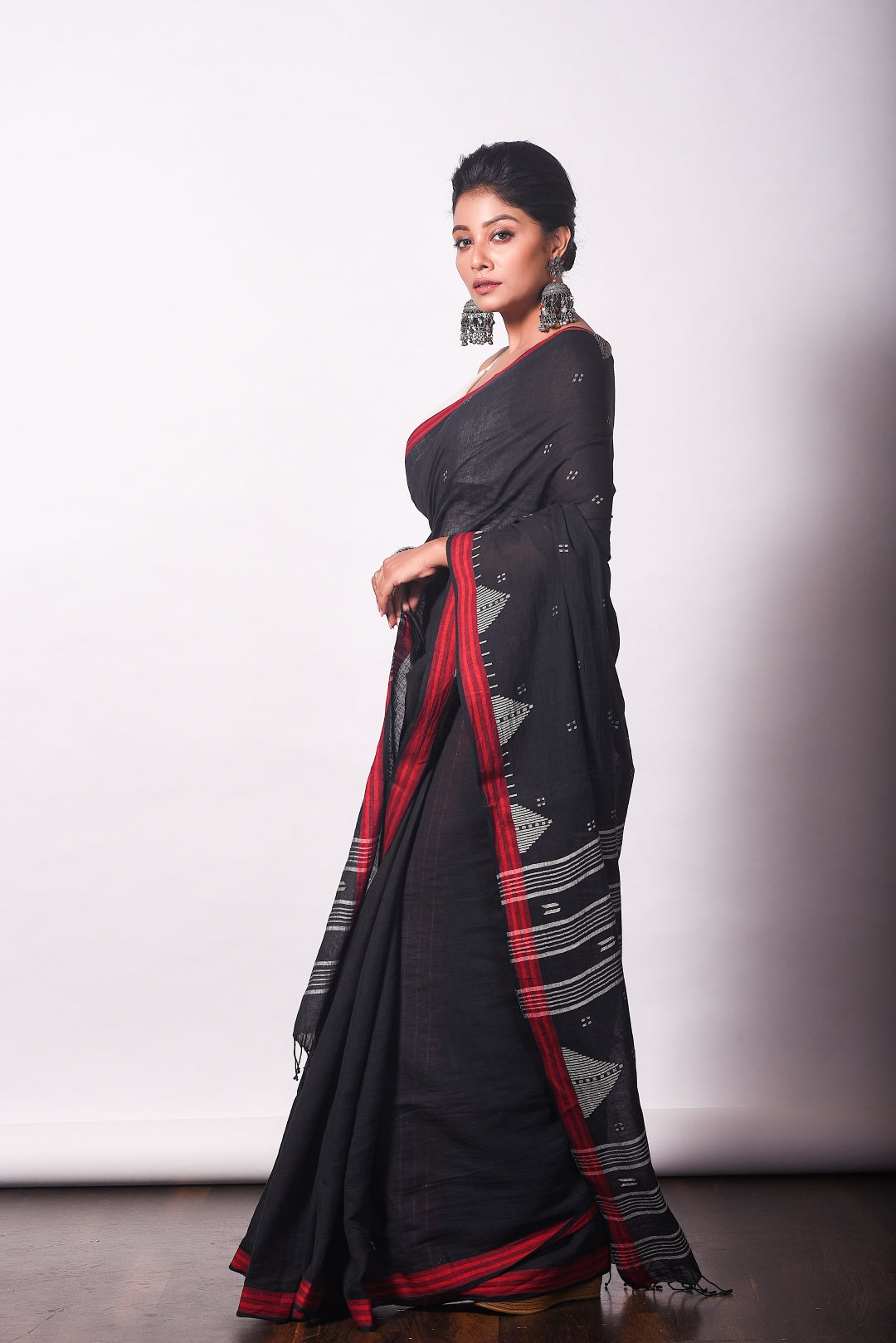 Black Pure Cotton Jamdani Handloom Saree