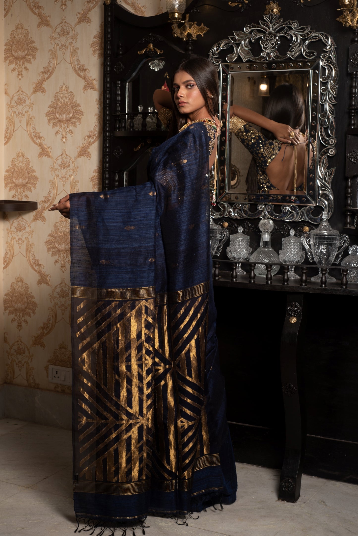 Blue Pure Matka Silk Handloom Saree