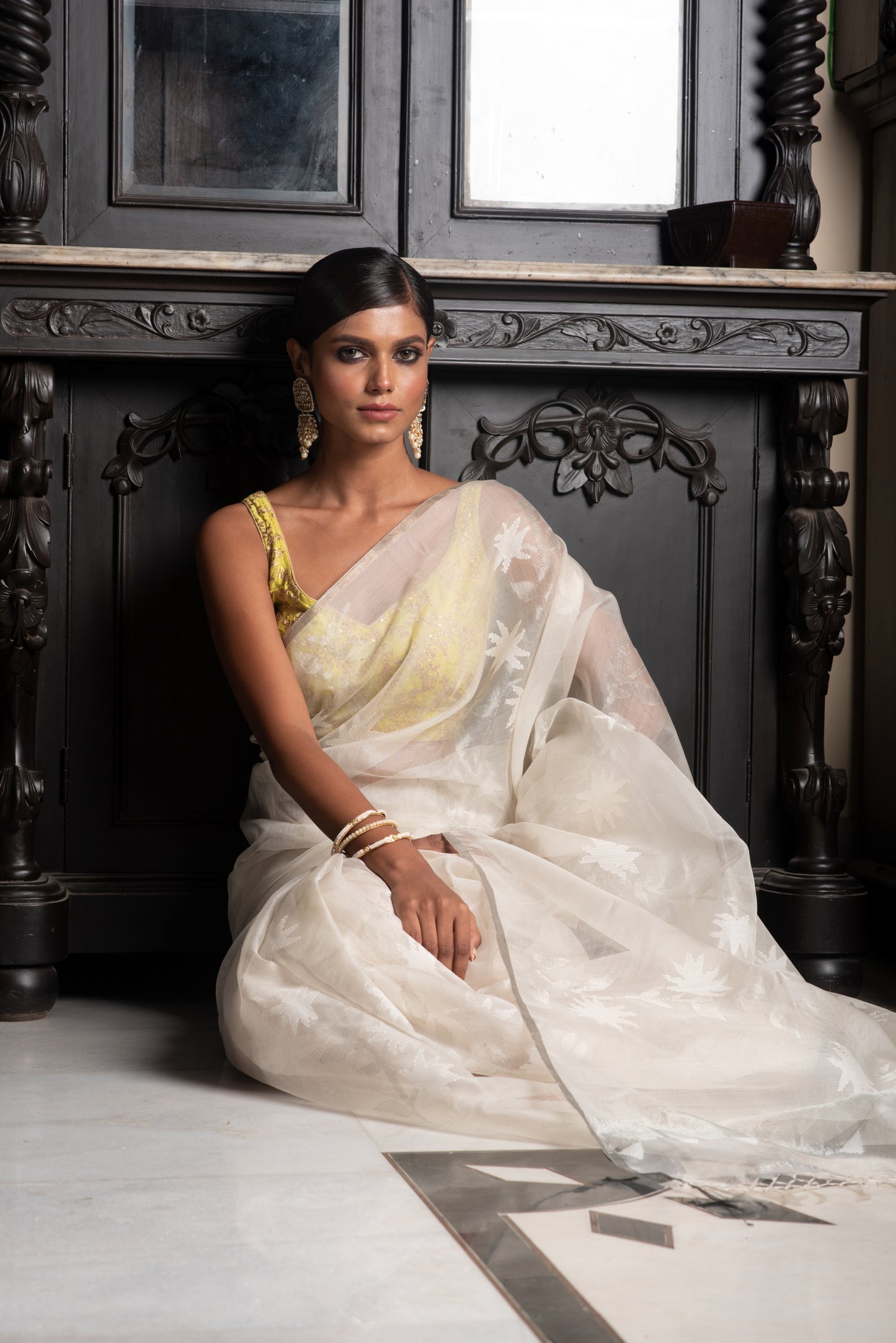 White Pure Organza Silk Jamdani Saree