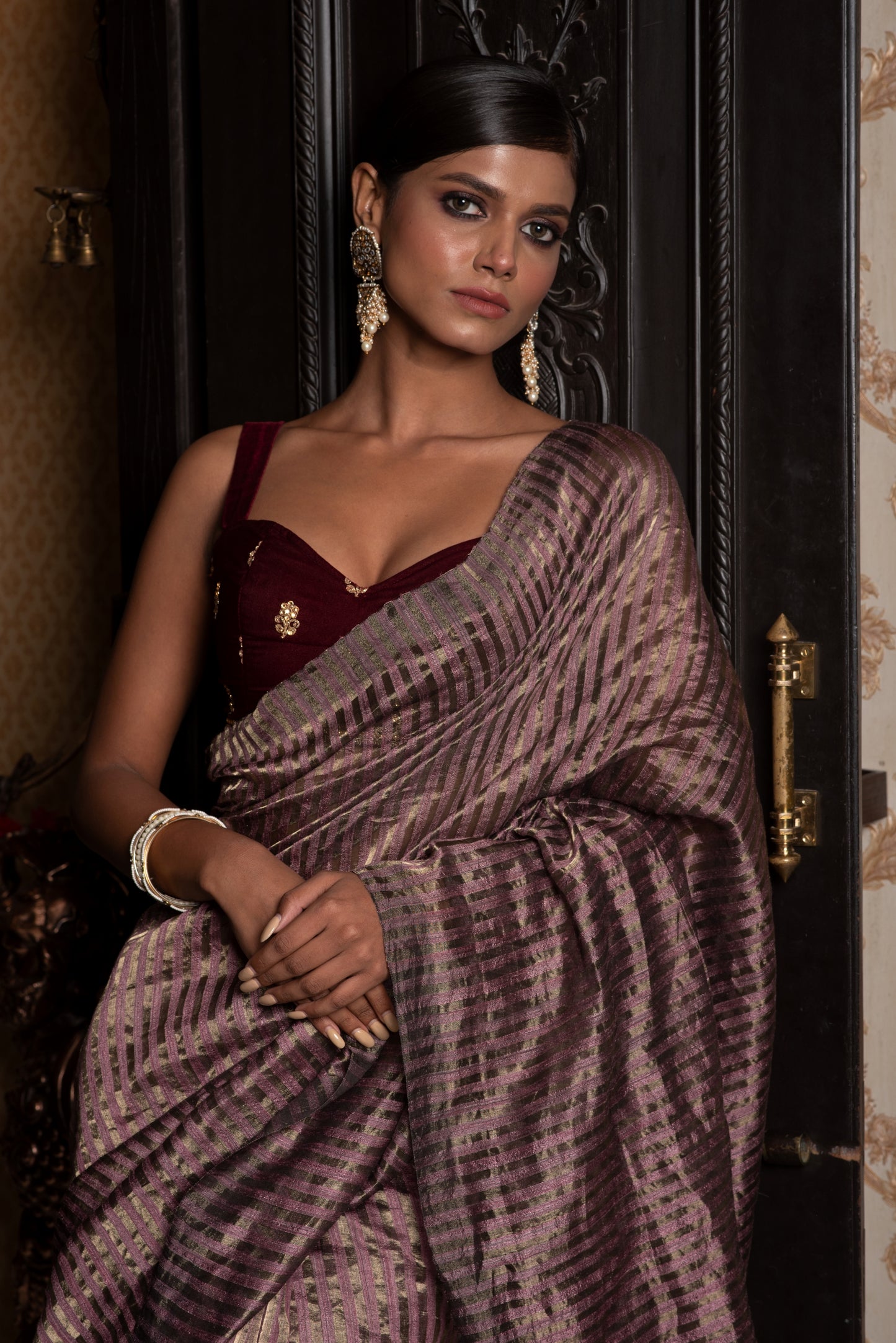 Mauve Matka Tissue Handloom Saree