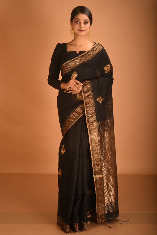 Black Pure Matka Silk Banarasi Handloom Saree