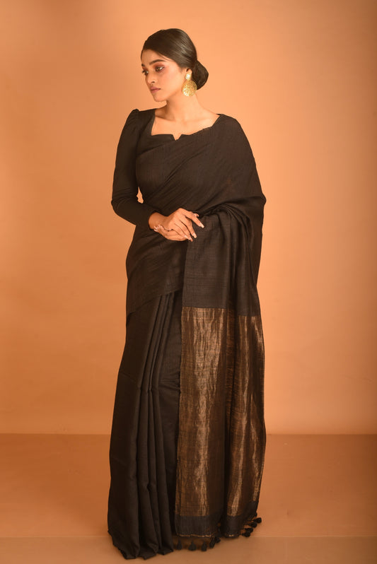 Black Pure Matka Silk Handloom Saree